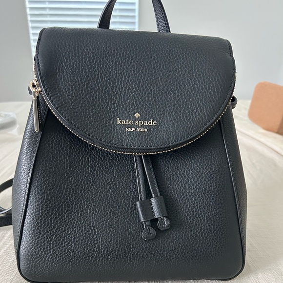 Kate Spade Leila medium flap backpack tote bag black soft leather